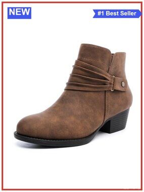 Wide Width Suede Ankle Boots Memory Foam Block Low Heel Side Zip Booties